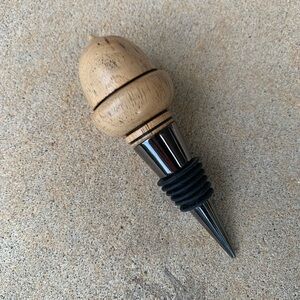 Handmade Turned Light Wood Acorn Stainless Steel Wine Bottle Stopper Squirrel